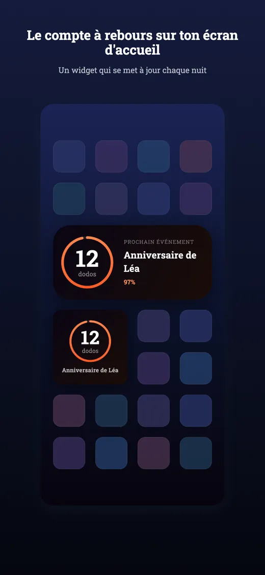 Widget Combien de dodos sur l'écran d'accueil d'un téléphone